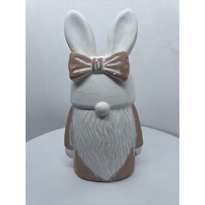 Gnome Bunny Rabbit‎ Figure Pink w/ Bow Outdoor Indoor Statue Concrete 6" Tall